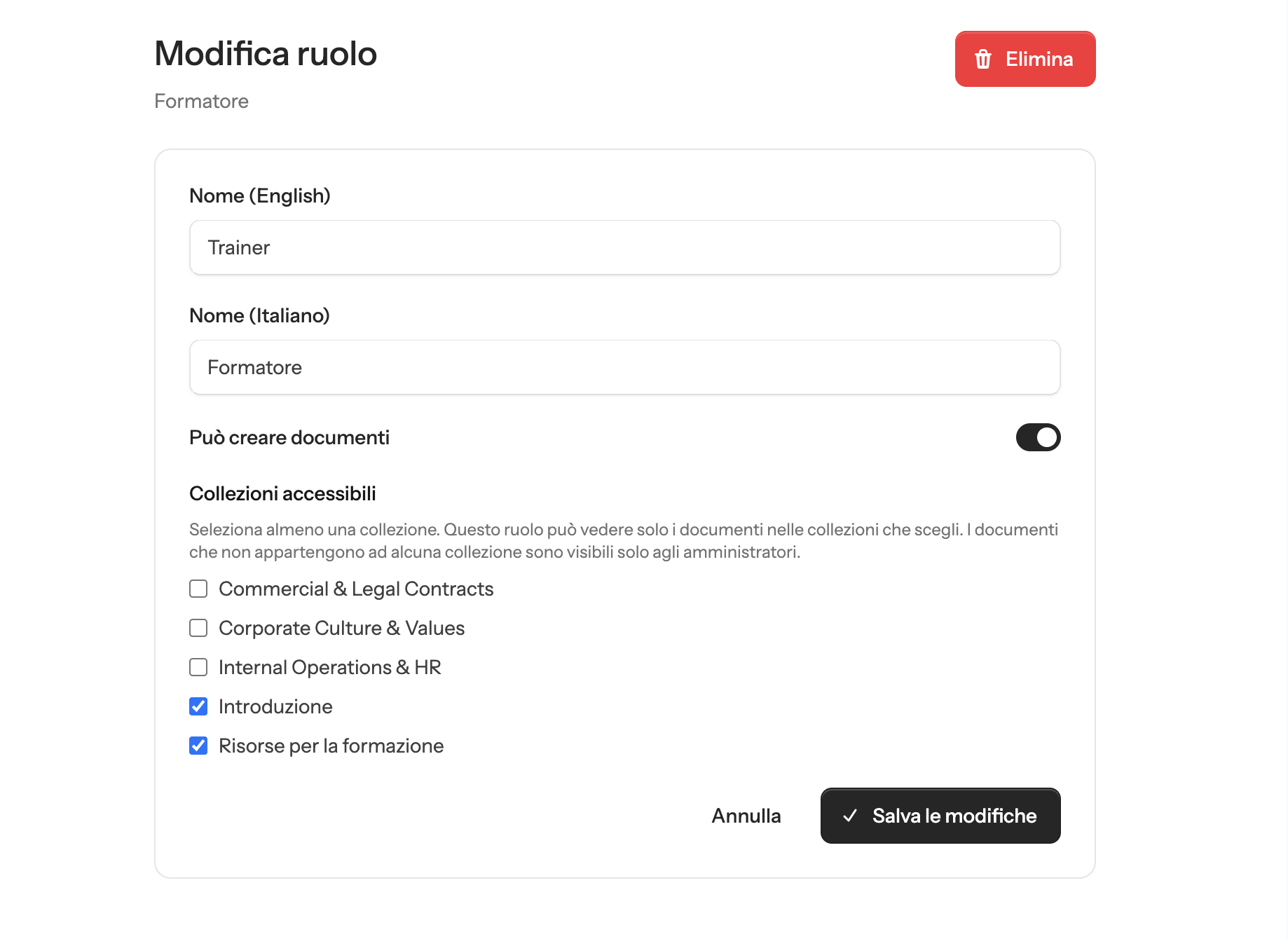 Role permissions and collection grants